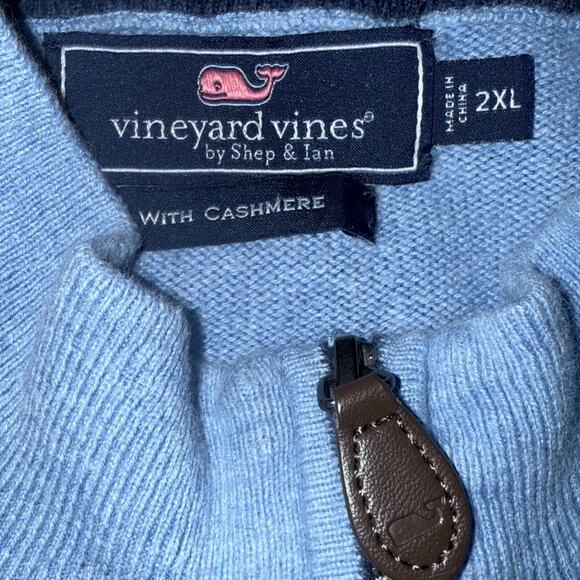 Vineyard Vines Men’s 1/4 Zip Pullover Blue Whale Logo Sweater Cashmere Blend 2XL - Picture 2 of 5